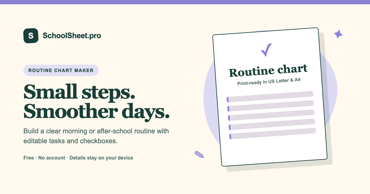 Printable after-school routine checklist for kids with editable tasks